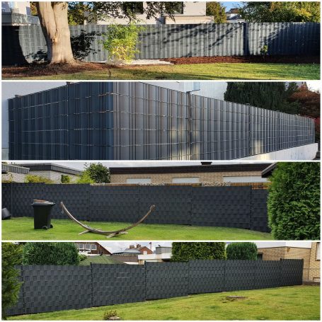 Doppelstabmatten Zaun in Anthrazit mit Sichtschutz 