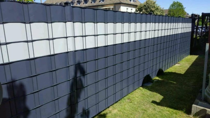 Doppelstabmattenzaun 1,80m hoch mit Sichtschutz in Anthrazit / Grau